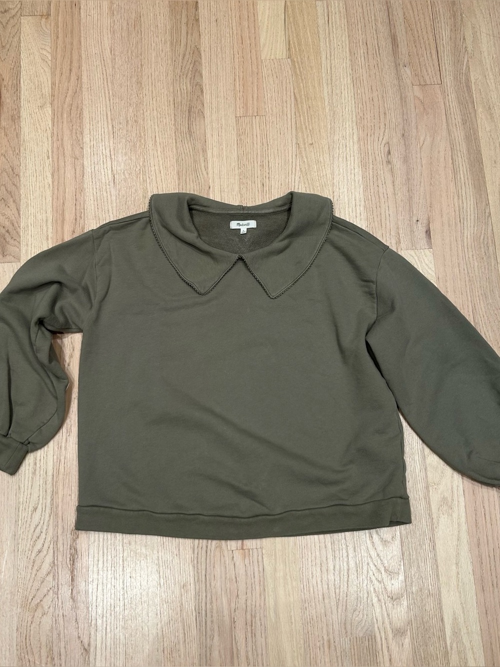 Madewell Scalloped Peter Pan Collar Pullover Sweatshirt Medium-Olive Green